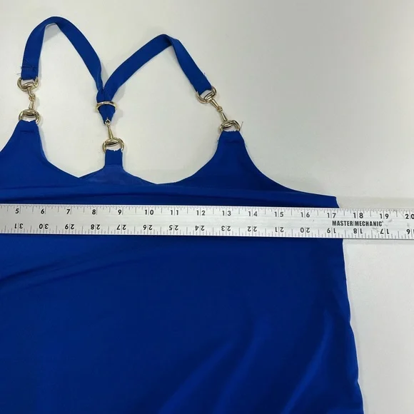 Boston Proper Hardware Detail Blouson Knit Top Deep Ocean Blue NEW Size Small - Picture 9 of 13